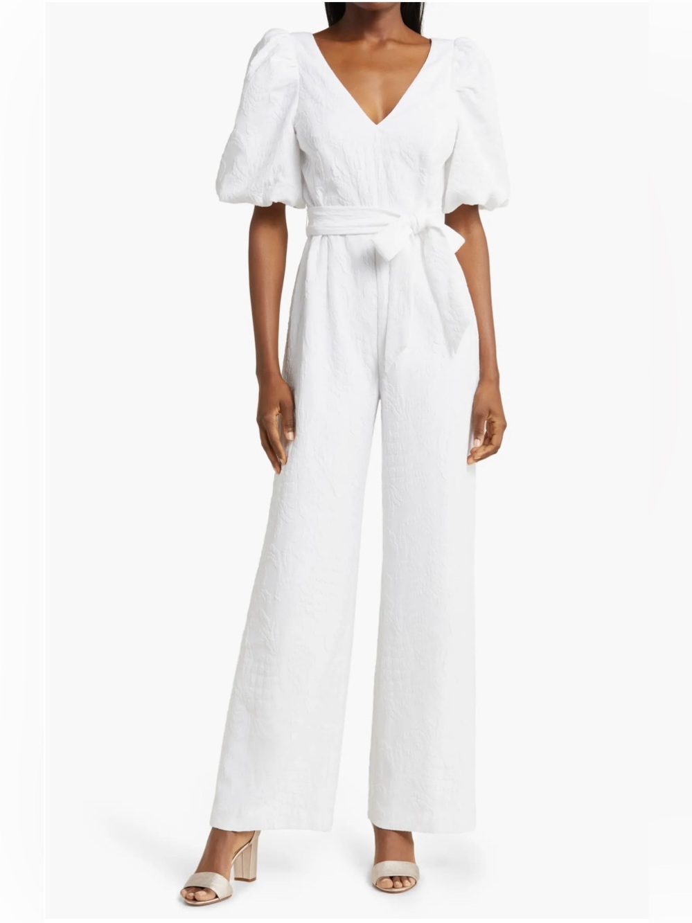 Lily Pulitzer Kirrabelle Womenโs Off-White V-Neck Wide-Leg Jumpsuit